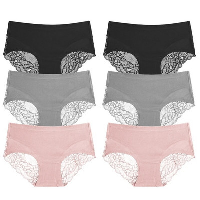 TrowBridge 6 vnt./komplektas Moteriškos kelnaitės Išskirtiniai nėriniuoti apatiniai šilko atlaso seksualus apatinis trikotažas Moteriškos kelnaitės didelio dydžio patogios apatinės kelnaitės
