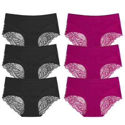 TrowBridge 6 vnt./komplektas Moteriškos kelnaitės Išskirtiniai nėriniuoti apatiniai šilko atlaso seksualus apatinis trikotažas Moteriškos kelnaitės didelio dydžio patogios apatinės kelnaitės