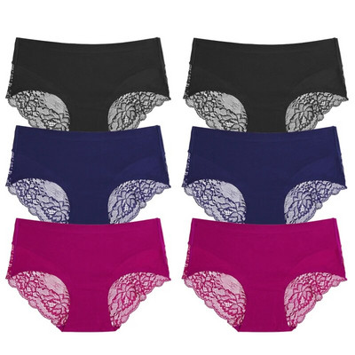 TrowBridge 6 vnt./komplektas Moteriškos kelnaitės Išskirtiniai nėriniuoti apatiniai šilko atlaso seksualus apatinis trikotažas Moteriškos kelnaitės didelio dydžio patogios apatinės kelnaitės