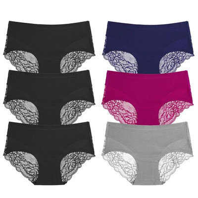 TrowBridge 6 vnt./komplektas Moteriškos kelnaitės Išskirtiniai nėriniuoti apatiniai šilko atlaso seksualus apatinis trikotažas Moteriškos kelnaitės didelio dydžio patogios apatinės kelnaitės