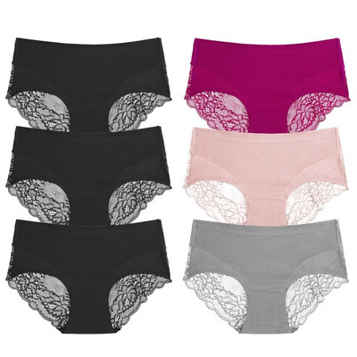 TrowBridge 6 vnt./komplektas Moteriškos kelnaitės Išskirtiniai nėriniuoti apatiniai šilko atlaso seksualus apatinis trikotažas Moteriškos kelnaitės didelio dydžio patogios apatinės kelnaitės