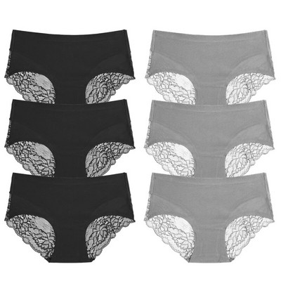 TrowBridge 6 vnt./komplektas Moteriškos kelnaitės Išskirtiniai nėriniuoti apatiniai šilko atlaso seksualus apatinis trikotažas Moteriškos kelnaitės didelio dydžio patogios apatinės kelnaitės