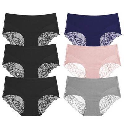 TrowBridge 6 vnt./komplektas Moteriškos kelnaitės Išskirtiniai nėriniuoti apatiniai šilko atlaso seksualus apatinis trikotažas Moteriškos kelnaitės didelio dydžio patogios apatinės kelnaitės