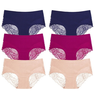 TrowBridge 6 vnt./komplektas Moteriškos kelnaitės Išskirtiniai nėriniuoti apatiniai šilko atlaso seksualus apatinis trikotažas Moteriškos kelnaitės didelio dydžio patogios apatinės kelnaitės