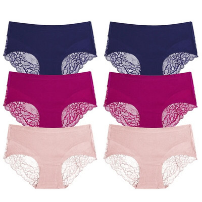 TrowBridge 6 vnt./komplektas Moteriškos kelnaitės Išskirtiniai nėriniuoti apatiniai šilko atlaso seksualus apatinis trikotažas Moteriškos kelnaitės didelio dydžio patogios apatinės kelnaitės