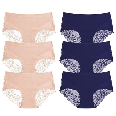 TrowBridge 6 vnt./komplektas Moteriškos kelnaitės Išskirtiniai nėriniuoti apatiniai šilko atlaso seksualus apatinis trikotažas Moteriškos kelnaitės didelio dydžio patogios apatinės kelnaitės