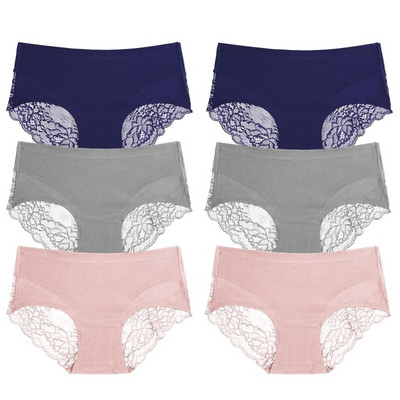 TrowBridge 6 vnt./komplektas Moteriškos kelnaitės Išskirtiniai nėriniuoti apatiniai šilko atlaso seksualus apatinis trikotažas Moteriškos kelnaitės didelio dydžio patogios apatinės kelnaitės