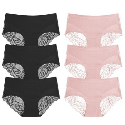 TrowBridge 6 vnt./komplektas Moteriškos kelnaitės Išskirtiniai nėriniuoti apatiniai šilko atlaso seksualus apatinis trikotažas Moteriškos kelnaitės didelio dydžio patogios apatinės kelnaitės