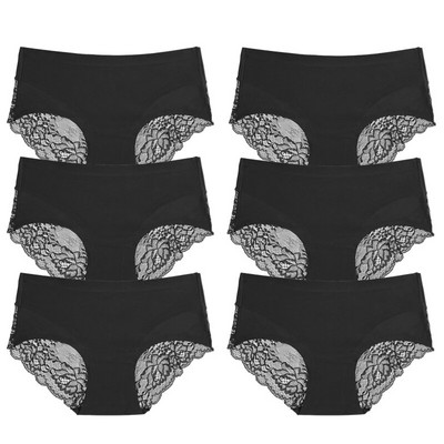 TrowBridge 6 vnt./komplektas Moteriškos kelnaitės Išskirtiniai nėriniuoti apatiniai šilko atlaso seksualus apatinis trikotažas Moteriškos kelnaitės didelio dydžio patogios apatinės kelnaitės