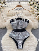 SINGREINY Serpentine Seksi kupaći kostimi s halterima Modni mrežasti Bodycon Ženski erotski kombinezoni bez leđa Bikini za odmor na plaži