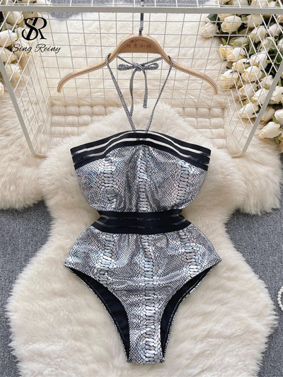 SINGREINY Serpentine Seksi kupaći kostimi s halterima Modni mrežasti Bodycon Ženski erotski kombinezoni bez leđa Bikini za odmor na plaži