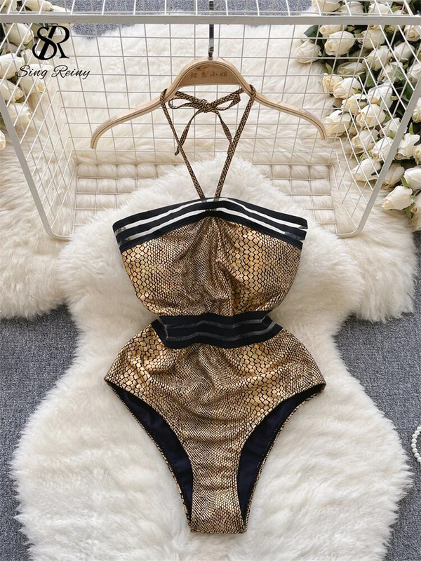 SINGREINY Serpentine Seksi kupaći kostimi s halterima Modni mrežasti Bodycon Ženski erotski kombinezoni bez leđa Bikini za odmor na plaži