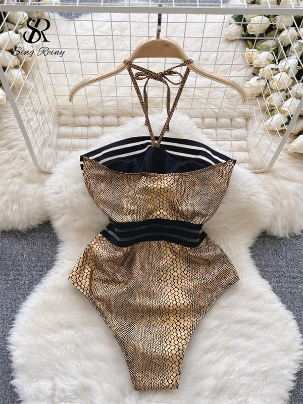 SINGREINY Serpentine Seksi kupaći kostimi s halterima Modni mrežasti Bodycon Ženski erotski kombinezoni bez leđa Bikini za odmor na plaži