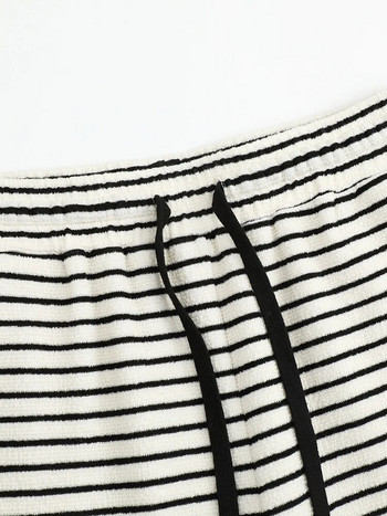 GIBSIE Plus Size Γυναικείο καθημερινό παντελόνι με ριγέ κορδόνι 2023 Φθινόπωρο Χειμώνας Κορεάτικες τσέπες Ψηλόμεση ίσιο φαρδύ παντελόνι