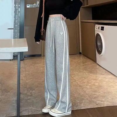 Široke hlače s elastičnim strukom, patchwork, jednobojna, džepna moda, široka ulična ležerna elegantna jesenska, tanka ženska odjeća