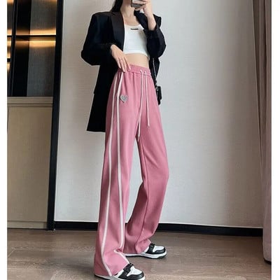 Široke hlače s elastičnim strukom, patchwork, jednobojna, džepna moda, široka ulična ležerna elegantna jesenska, tanka ženska odjeća