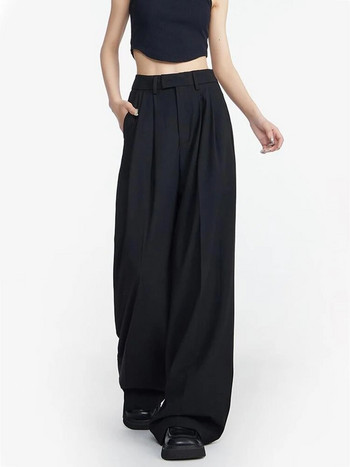 Φαρδύ παντελόνι Γυναικείο φθινόπωρο 2023 Νέο ψηλόμεσο πλισέ φαρδύ πόδι φαρδύ μαύρο παντελόνι γραφείο Γυναικείο ολόσωμο παντελόνι casual κοστούμι