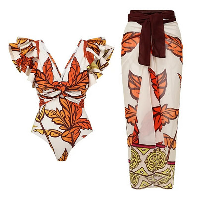 2024 Costum de baie cu umeri cu volane, 2 piese, cu acoperire, costum de baie sexy pentru femei, cu push-up, biquini, costum de baie, rochie de plajă