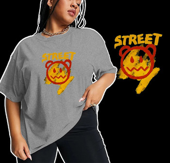 Лятна тениска с голям размер Дамска памучна тениска, дамски тениски с къс ръкав с щампа на анимационни мечки Модна тениска Дамско улично облекло