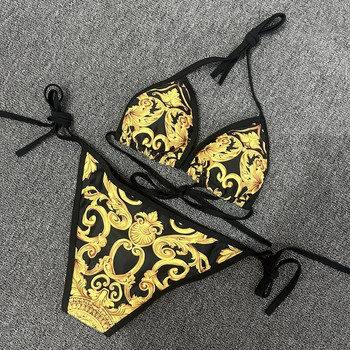 Нов секси бански костюм със златни флорални щампи бикини от две части за жени бразилски бански костюм 2023 Дамски бански плажни бикини