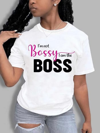 Γυναικείο T-Shirt Plus Size Loose Top Series Boss εμπριμέ μπλούζες με στρογγυλή λαιμόκοψη με κοντομάνικο μοντέρνο casual μπλουζάκι με πάτο