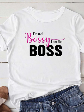 Γυναικείο T-Shirt Plus Size Loose Top Series Boss εμπριμέ μπλούζες με στρογγυλή λαιμόκοψη με κοντομάνικο μοντέρνο casual μπλουζάκι με πάτο