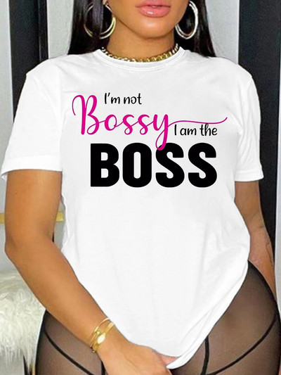 Γυναικείο T-Shirt Plus Size Loose Top Series Boss εμπριμέ μπλούζες με στρογγυλή λαιμόκοψη με κοντομάνικο μοντέρνο casual μπλουζάκι με πάτο