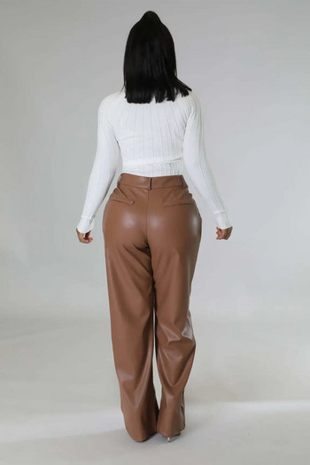 2023 INS Solid Simple Млади ежедневни сладки кожени панталони Joker Office Lady Дамски дълги широки панталони с плитка от висок клас с висока талия