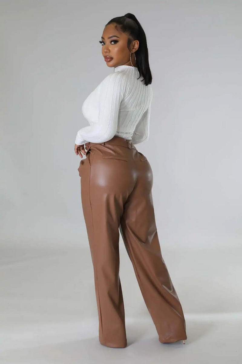 2023 INS Jednoduché mladé ležérne sladké kožené nohavice Joker Office Lady Luxusné dámske nohavice s vysokým pásom a vrkočom, dlhé a široké nohavice