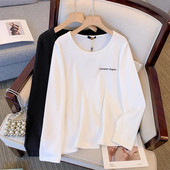 Nagy méretű női tavaszi egyszínű hosszú ujjú póló poliészter pamut anyagból bő, kényelmes alap ing ingázó felső