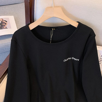 Plus Size γυναικείο ανοιξιάτικο μονόχρωμο μπλουζάκι μακρυμάνικο πολυεστερικό βαμβακερό ύφασμα χαλαρό άνετο πουκάμισο βάσης commuter top
