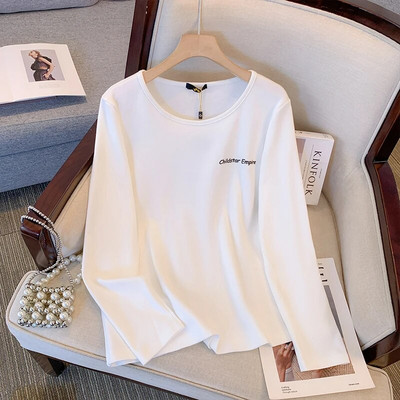 Nagy méretű női tavaszi egyszínű hosszú ujjú póló poliészter pamut anyagból bő, kényelmes alap ing ingázó felső