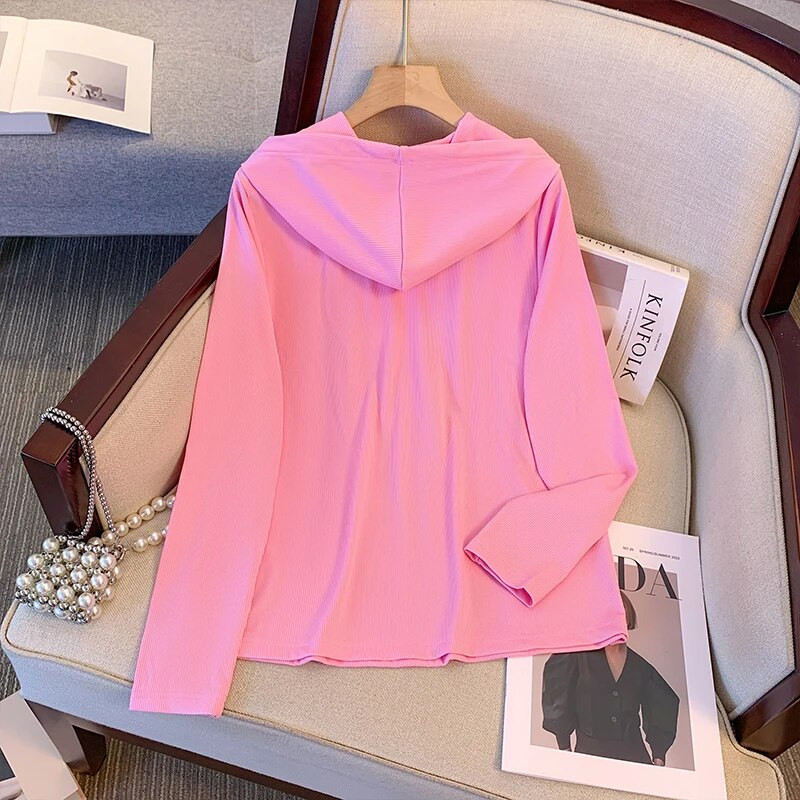 Ženski proljetni ležerni ženski gornji dio s kapuljačom, jednobojna poliesterska tkanina, udoban i svestran dizajn s patentnim zatvaračem