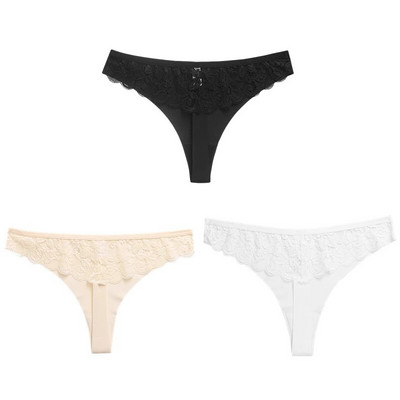 WarmSteps 3 ΤΕΜ/Σετ Γυναικεία εσώρουχα Σέξι δαντελένια εσώρουχα Εσώρουχα με κούφια στρινγκ Γλυκά λουλούδια G-Strings Cozy μεταξωτό σατέν T-back