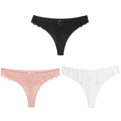 WarmSteps 3 ΤΕΜ/Σετ Γυναικεία εσώρουχα Σέξι δαντελένια εσώρουχα Εσώρουχα με κούφια στρινγκ Γλυκά λουλούδια G-Strings Cozy μεταξωτό σατέν T-back