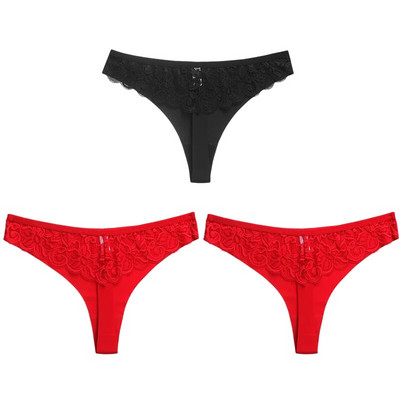 WarmSteps 3 ΤΕΜ/Σετ Γυναικεία εσώρουχα Σέξι δαντελένια εσώρουχα Εσώρουχα με κούφια στρινγκ Γλυκά λουλούδια G-Strings Cozy μεταξωτό σατέν T-back