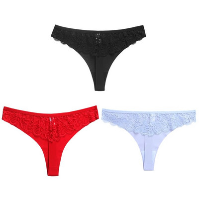 WarmSteps 3 ΤΕΜ/Σετ Γυναικεία εσώρουχα Σέξι δαντελένια εσώρουχα Εσώρουχα με κούφια στρινγκ Γλυκά λουλούδια G-Strings Cozy μεταξωτό σατέν T-back