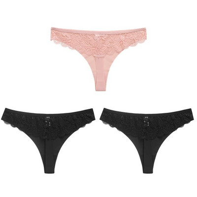 WarmSteps 3 ΤΕΜ/Σετ Γυναικεία εσώρουχα Σέξι δαντελένια εσώρουχα Εσώρουχα με κούφια στρινγκ Γλυκά λουλούδια G-Strings Cozy μεταξωτό σατέν T-back