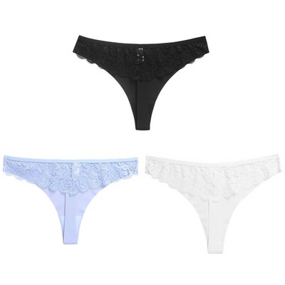 WarmSteps 3 ΤΕΜ/Σετ Γυναικεία εσώρουχα Σέξι δαντελένια εσώρουχα Εσώρουχα με κούφια στρινγκ Γλυκά λουλούδια G-Strings Cozy μεταξωτό σατέν T-back