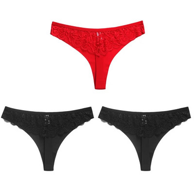 WarmSteps 3 ΤΕΜ/Σετ Γυναικεία εσώρουχα Σέξι δαντελένια εσώρουχα Εσώρουχα με κούφια στρινγκ Γλυκά λουλούδια G-Strings Cozy μεταξωτό σατέν T-back