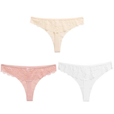 WarmSteps 3 ΤΕΜ/Σετ Γυναικεία εσώρουχα Σέξι δαντελένια εσώρουχα Εσώρουχα με κούφια στρινγκ Γλυκά λουλούδια G-Strings Cozy μεταξωτό σατέν T-back