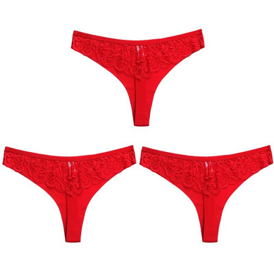 WarmSteps 3 ΤΕΜ/Σετ Γυναικεία εσώρουχα Σέξι δαντελένια εσώρουχα Εσώρουχα με κούφια στρινγκ Γλυκά λουλούδια G-Strings Cozy μεταξωτό σατέν T-back