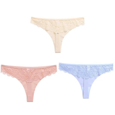 WarmSteps 3 ΤΕΜ/Σετ Γυναικεία εσώρουχα Σέξι δαντελένια εσώρουχα Εσώρουχα με κούφια στρινγκ Γλυκά λουλούδια G-Strings Cozy μεταξωτό σατέν T-back