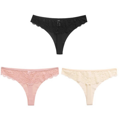 WarmSteps 3 ΤΕΜ/Σετ Γυναικεία εσώρουχα Σέξι δαντελένια εσώρουχα Εσώρουχα με κούφια στρινγκ Γλυκά λουλούδια G-Strings Cozy μεταξωτό σατέν T-back