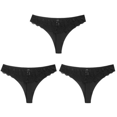 WarmSteps 3 ΤΕΜ/Σετ Γυναικεία εσώρουχα Σέξι δαντελένια εσώρουχα Εσώρουχα με κούφια στρινγκ Γλυκά λουλούδια G-Strings Cozy μεταξωτό σατέν T-back