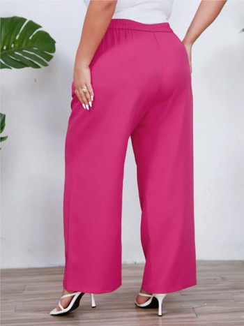 Големи размери Широки есенни дълги панталони Дамски свободни плисирани модни ежедневни дамски панталони с висока талия Розови дамски панталони 2023 г.