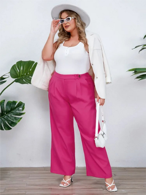 Μεγάλο μέγεθος Φαρδύ φθινοπωρινό μακρύ παντελόνι Γυναικείο φαρδύ πλισέ, καθημερινό γυναικείο παντελόνι ψηλόμεσο ροζ γυναικείο παντελόνι 2023