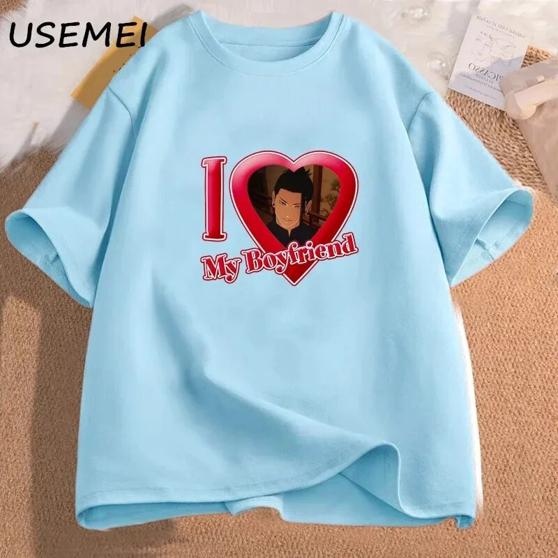 Γυναικεία μπλουζάκια I Love My Boyfriend Plus Size Suguru Graphic Tee Gojo Satoru Anime Manga Tshirt Cotton 90s Clothes Streetwear