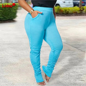 Pavasara rudens lielizmēra sieviešu apģērbs elastīgs viduklis vienkrāsainas bikses savārstītas kabatas, šauras, šauras bikses