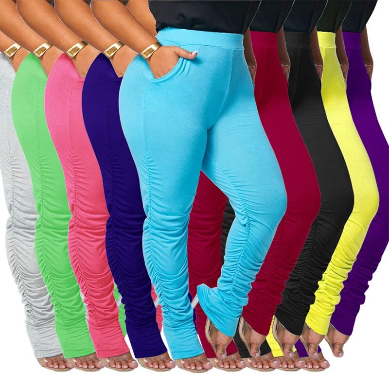 Pavasara rudens lielizmēra sieviešu apģērbs elastīgs viduklis vienkrāsainas bikses savārstītas kabatas, šauras, šauras bikses